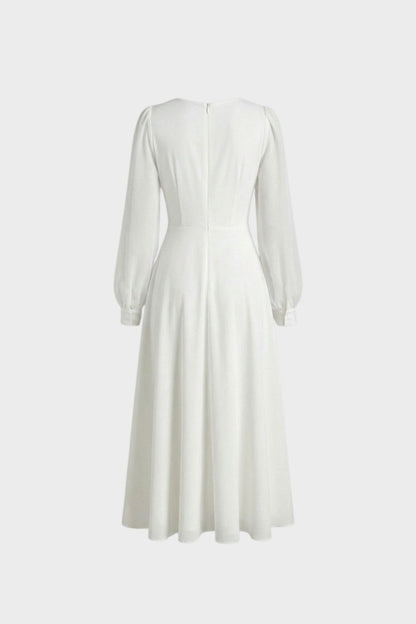 Kleid Damen Midikleid mit V Ausschnitt und Langarm