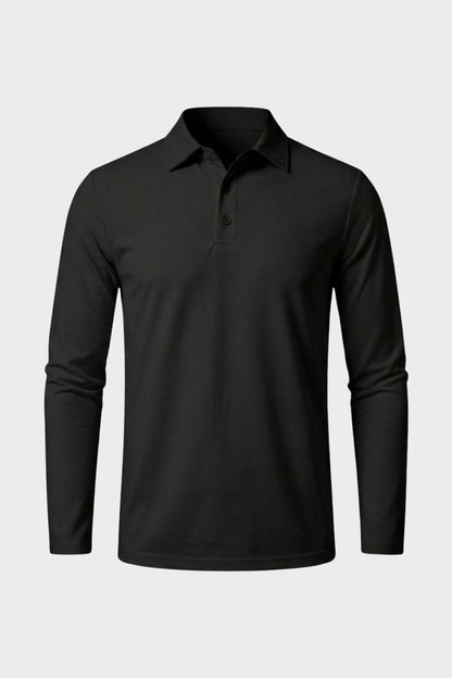 Herren Poloshirt Langarm mit Knopfleiste