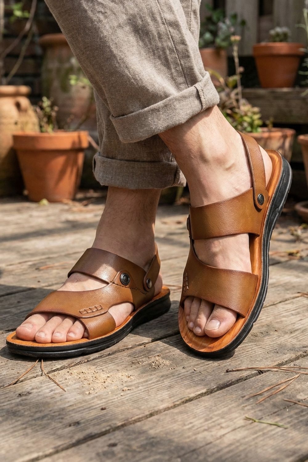 Herren Leder Sandalen mit verstellbarem Riemen