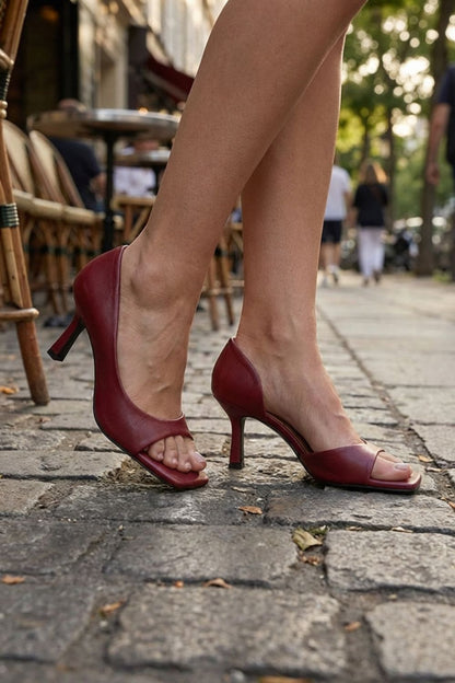 Damen Leder High Heels mit eckiger Spitze
