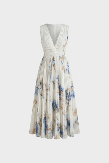 Damen Midikleid mit Plissee und V-Ausschnitt