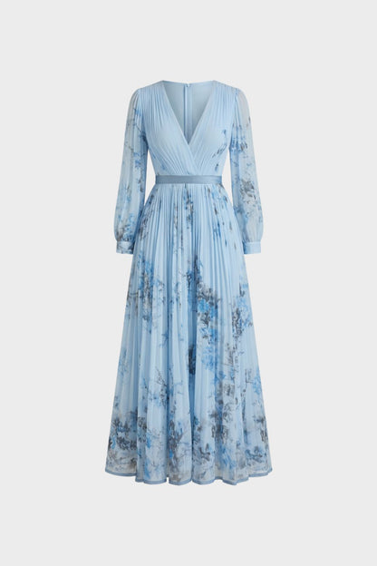 Damen Midikleid mit Plissee und V-Ausschnitt