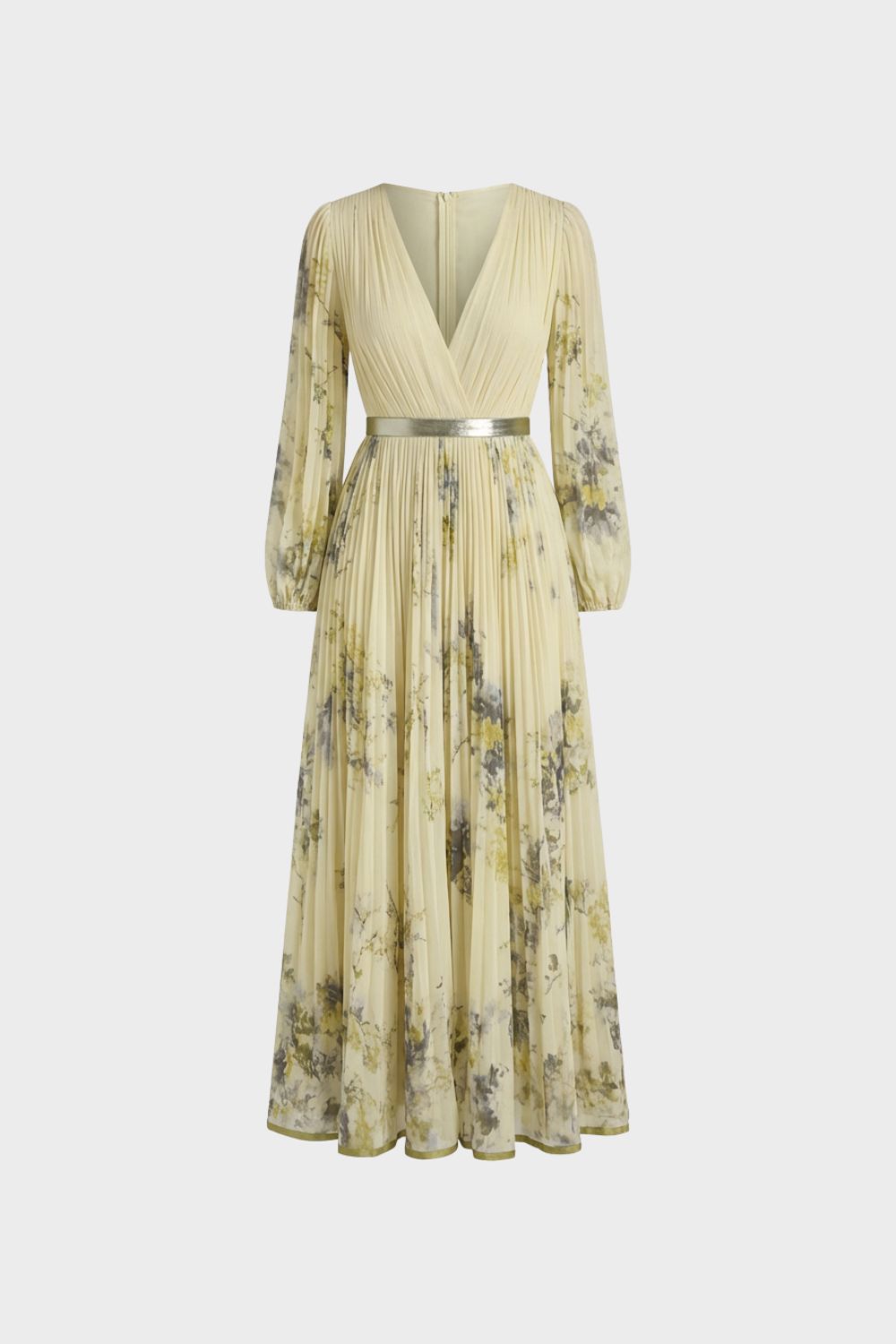 Damen Midikleid mit Plissee und V-Ausschnitt