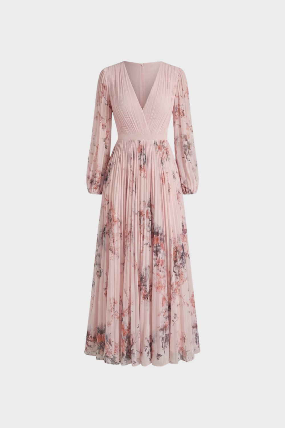 Damen Midikleid mit Plissee und V-Ausschnitt