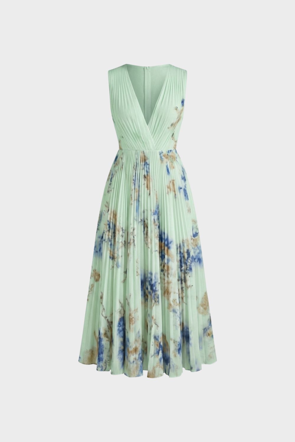 Damen Midikleid mit Plissee und V-Ausschnitt