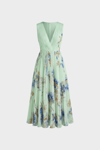 Damen Midikleid mit Plissee und V-Ausschnitt