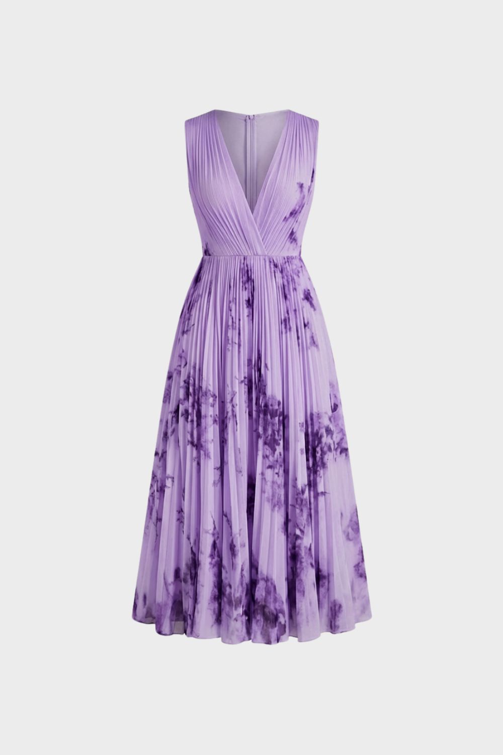 Damen Midikleid mit Plissee und V-Ausschnitt