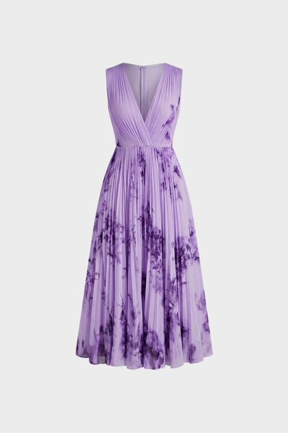 Damen Midikleid mit Plissee und V-Ausschnitt