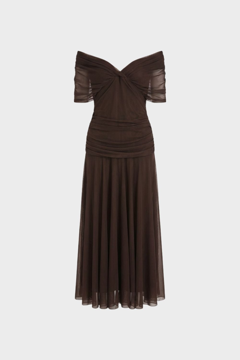 Damen Abendkleid aus Chiffon mit Off-Shoulder Ausschnitt