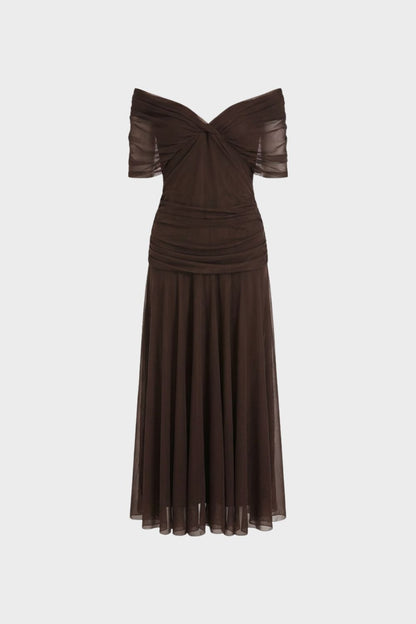 Damen Abendkleid aus Chiffon mit Off-Shoulder Ausschnitt
