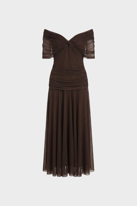Damen Abendkleid aus Chiffon mit Off-Shoulder Ausschnitt