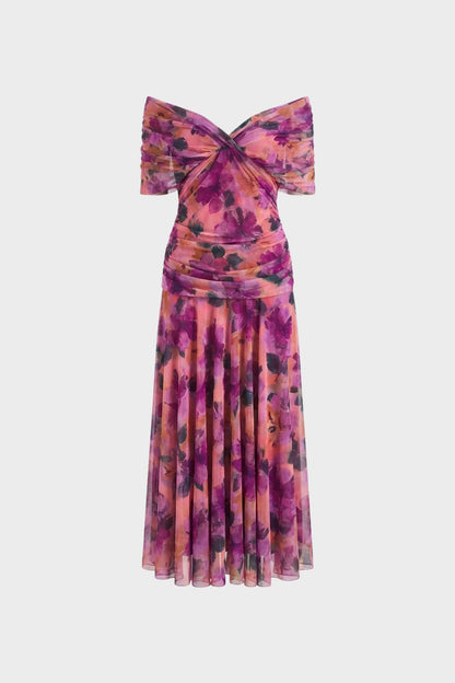 Damen Abendkleid aus Chiffon mit Off-Shoulder Ausschnitt