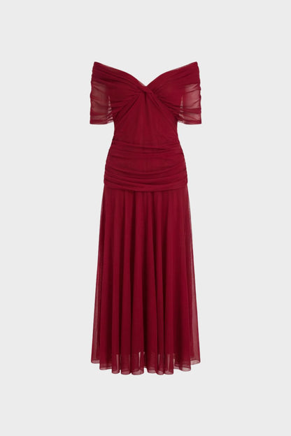 Damen Abendkleid aus Chiffon mit Off-Shoulder Ausschnitt