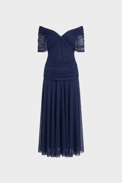 Damen Abendkleid aus Chiffon mit Off-Shoulder Ausschnitt