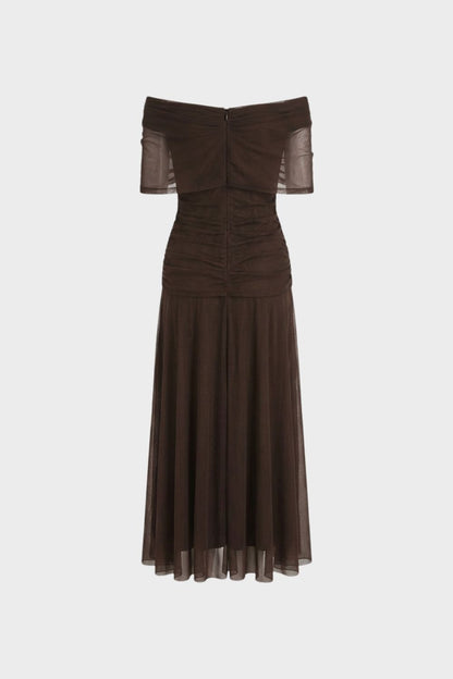 Damen Abendkleid aus Chiffon mit Off-Shoulder Ausschnitt