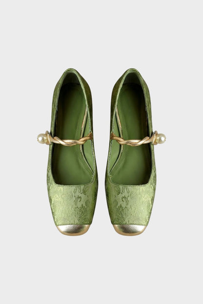 Damen Mary Jane Ballerinas mit Perlenriemen