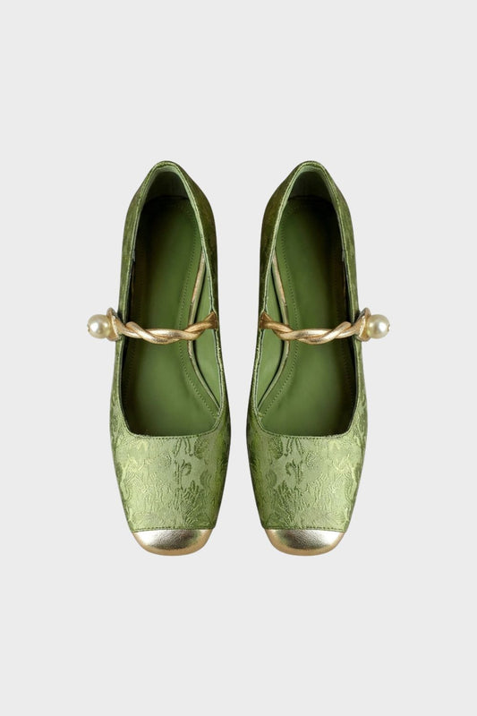 Damen Mary Jane Ballerinas mit Perlenriemen