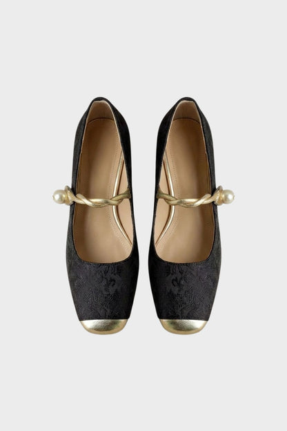 Damen Mary Jane Ballerinas mit Perlenriemen
