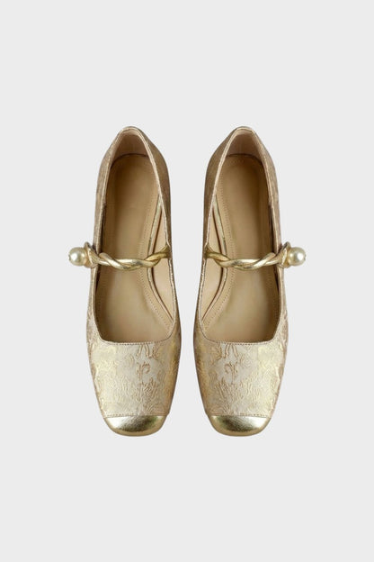 Damen Mary Jane Ballerinas mit Perlenriemen