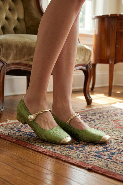 Damen Mary Jane Ballerinas mit Perlenriemen
