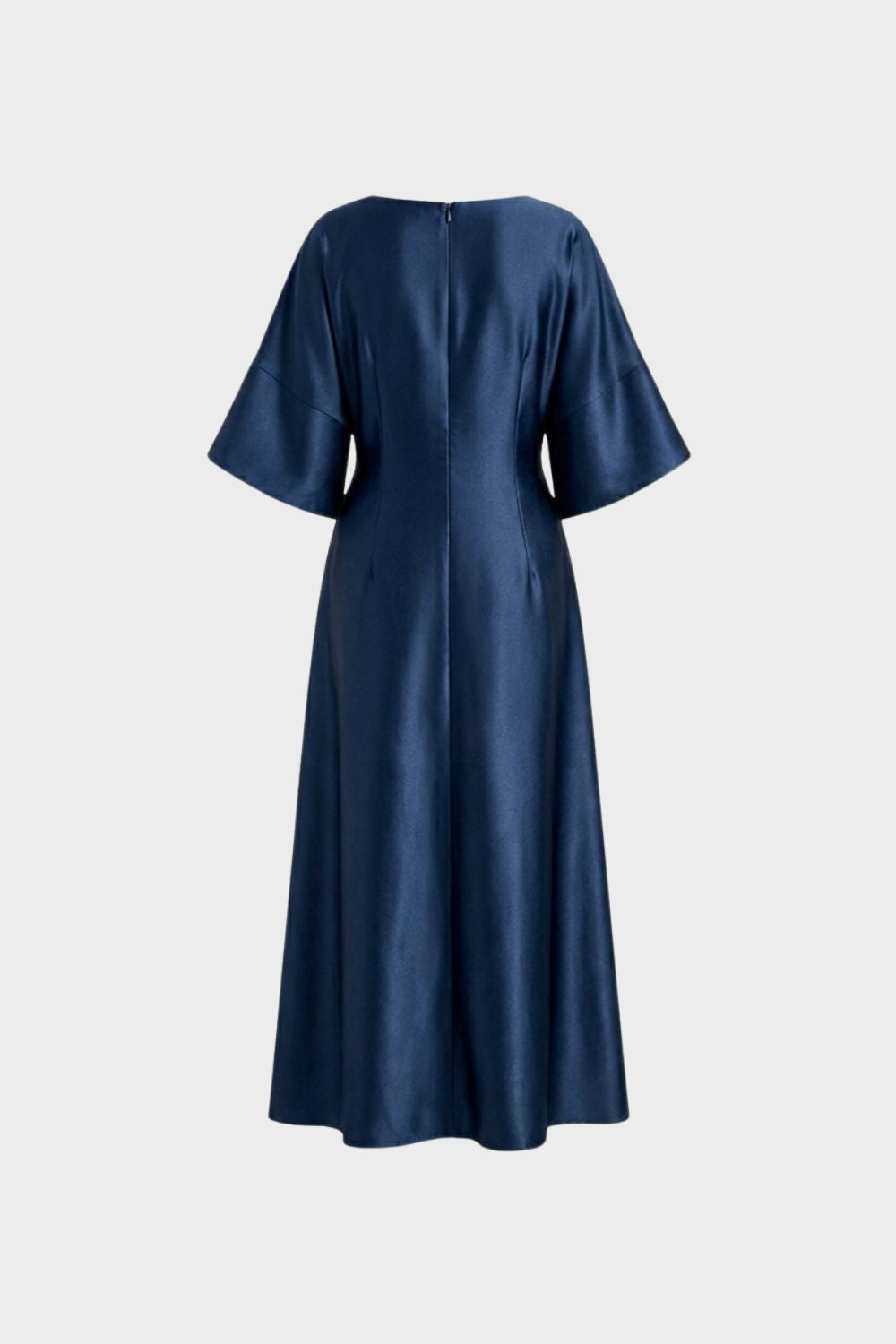 Damen Satin Abendkleid mit Drapierung und Schmuckbrosche – Midi