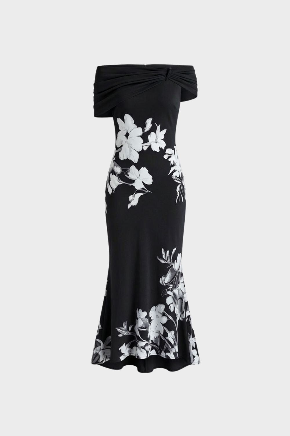 Damen Off-Shoulder Maxikleid mit Blumenprint – Figurbetont