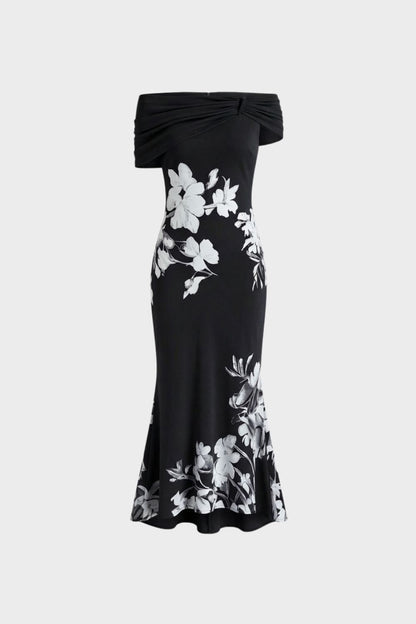 Damen Off-Shoulder Maxikleid mit Blumenprint – Figurbetont