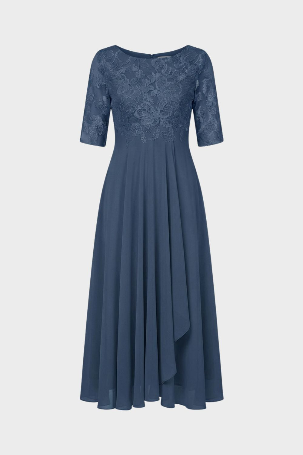 Damen Chiffon Maxikleid in Champagner mit Spitzenoberteil und 3/4-Ärmeln
