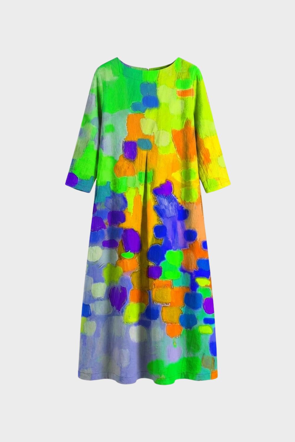 Kleid Damen Midikleid lang mit Muster Rundhals