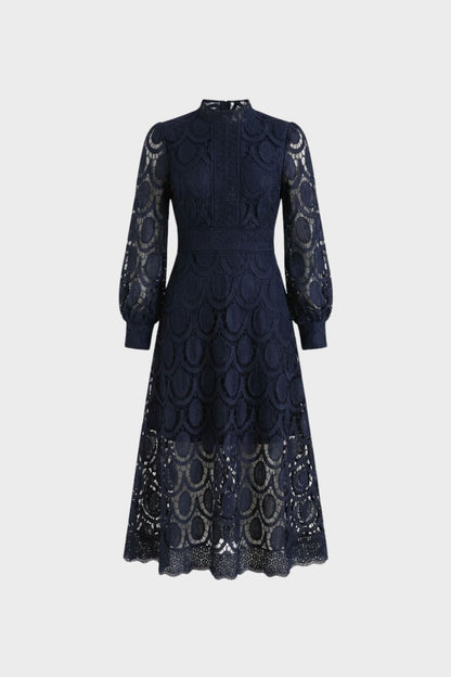 Spitzenkleid Damen mit Stehkragen und Langarm