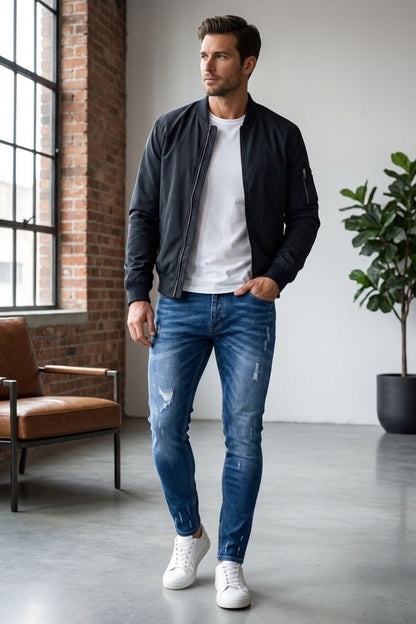 Herren Skinny Jeans – Ripped – Sicht von oben