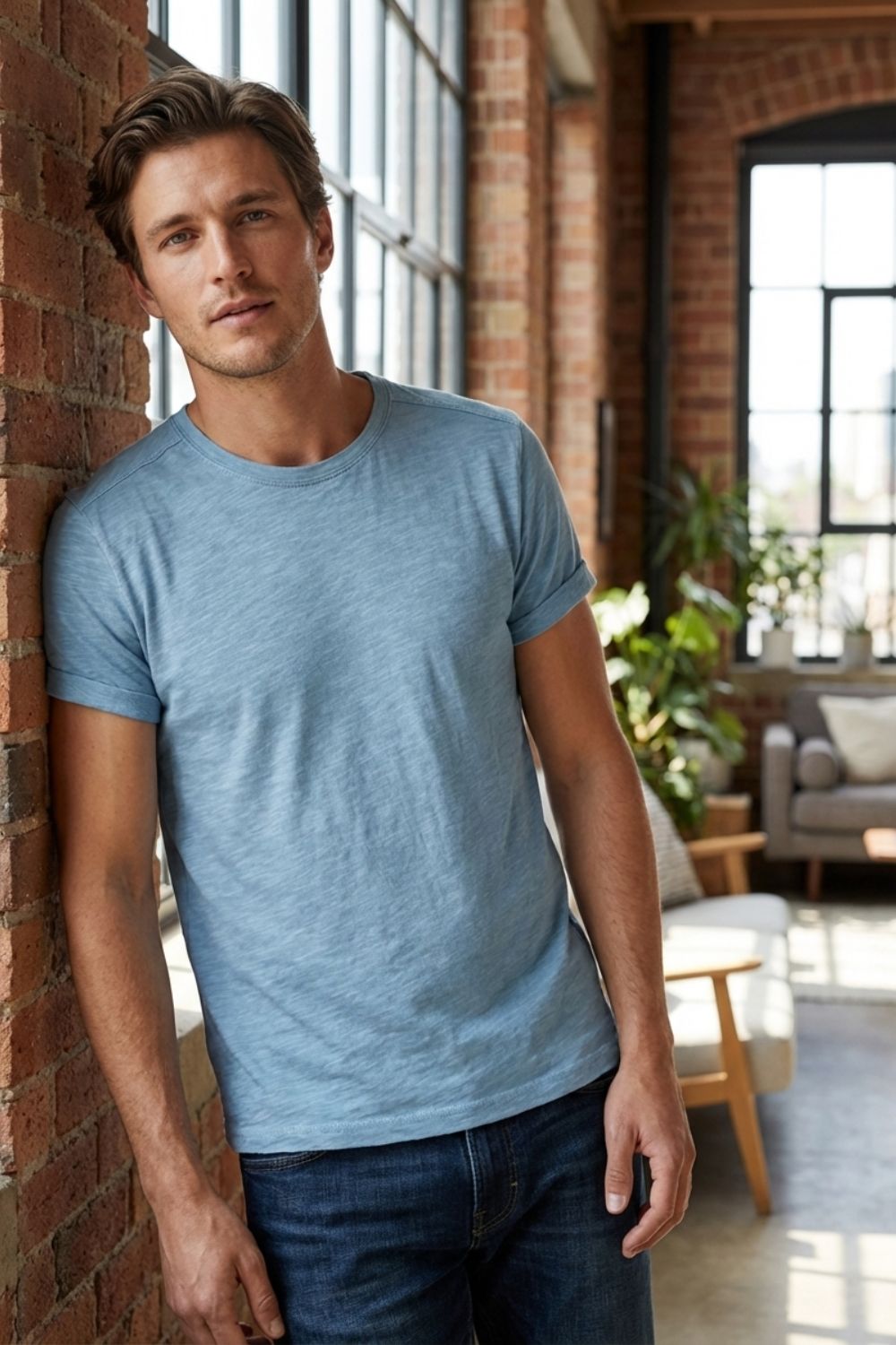 Herren Basic Tee – Vintage Crew – Detail Verarbeitung