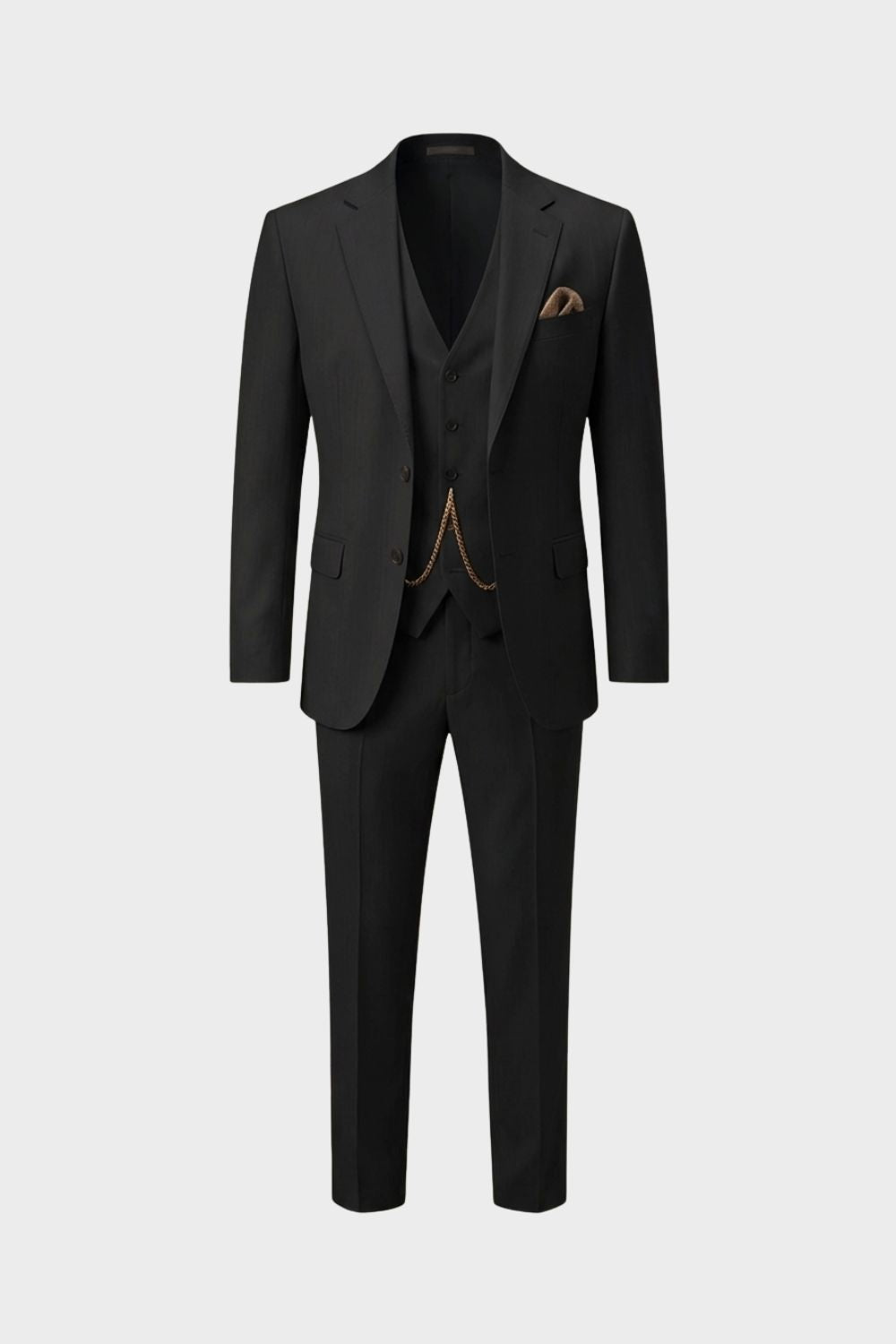 Herren Sommeranzug 3-Teilig Schwarz – Slim Fit mit Weste und Uhrenkette