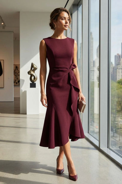 Damen Volant Midikleid – Cocktail – Detail-Akzent