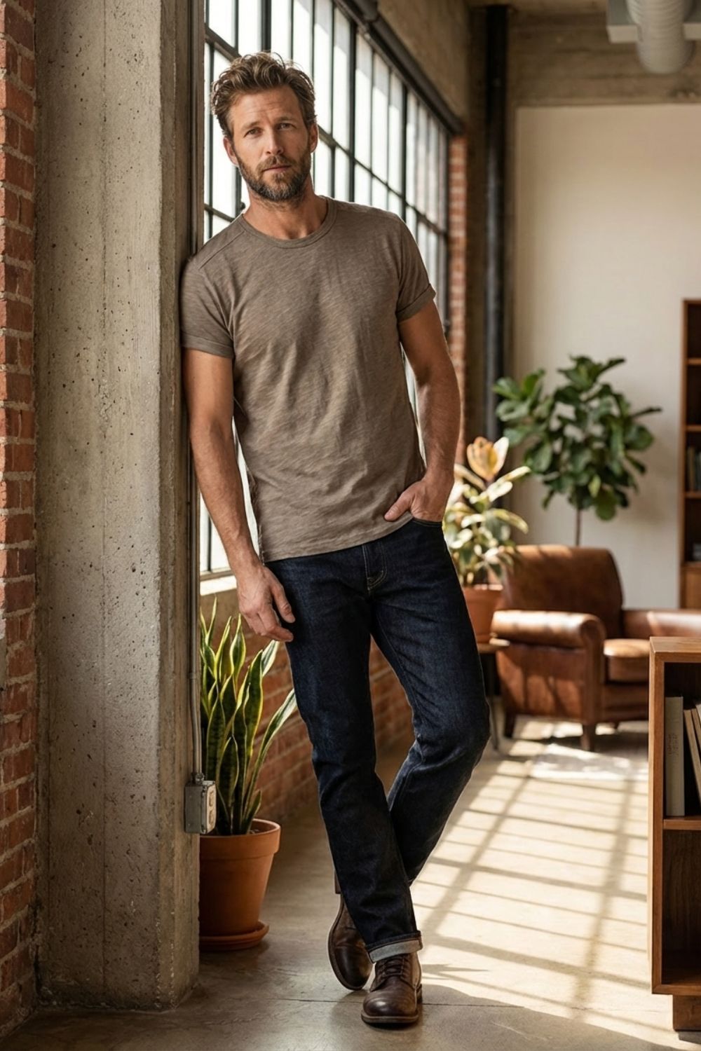 Herren Basic Tee – Vintage Crew – Tragestil-Beispiel