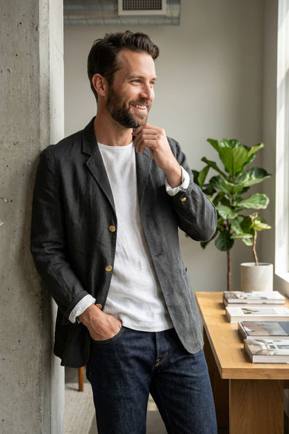 Herren Leinen Sakko – Single 3-Knopf – Styling-Inspiration
