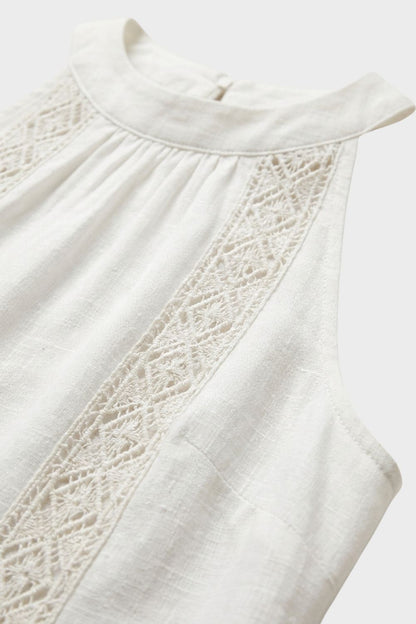 Damen Maxikleid | Stehkragen Ärmellos – Profil-Ansicht