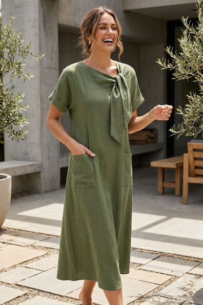 Damen Loose Maxikleid | Rundhals – Detail Verarbeitung