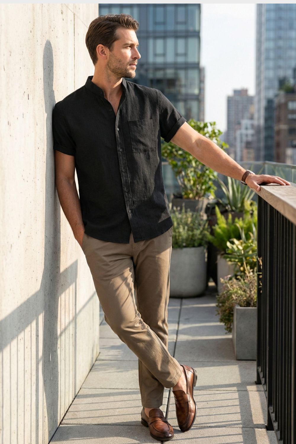 Herren Sommerhemd – Stand-Collar – Sicht von oben