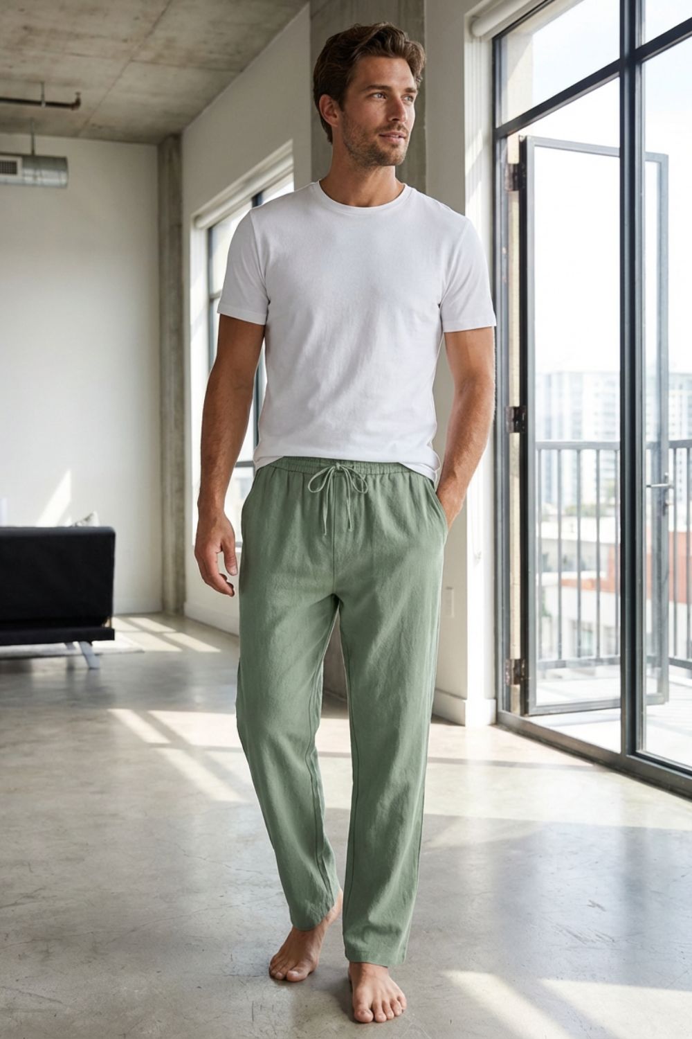 Herren Leinen Hose – Drawstring – Pass-Bild