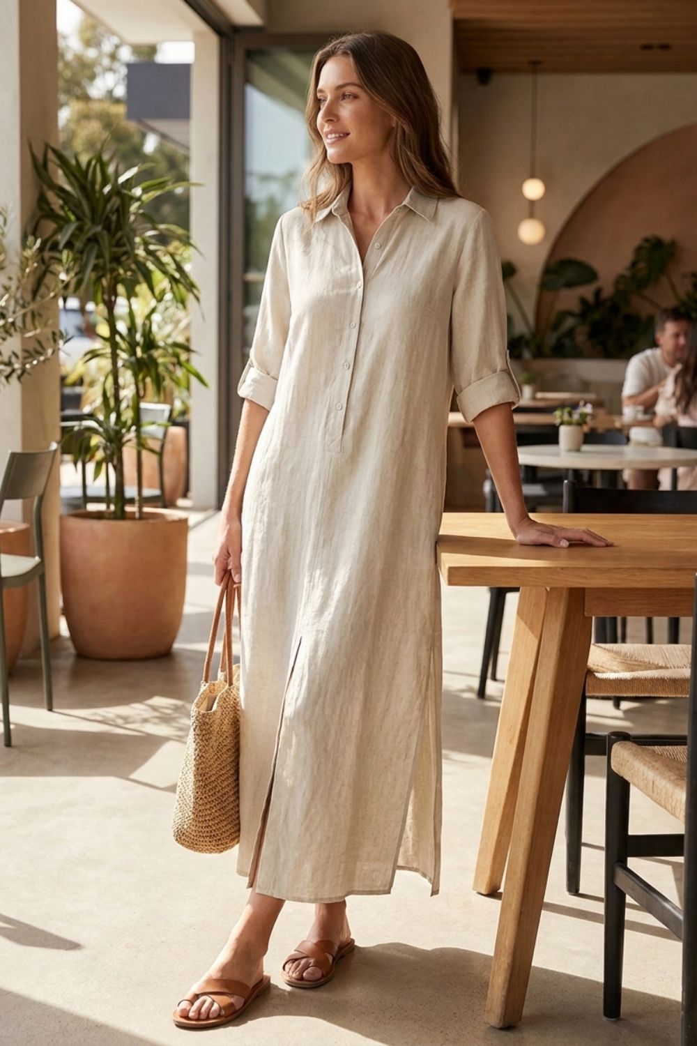 Damen Hemdblusenkleid | Maxi – Rückansicht