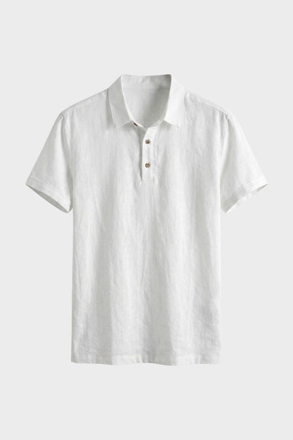 Herren Naturleinen Polo – Henley – Material-Detail
