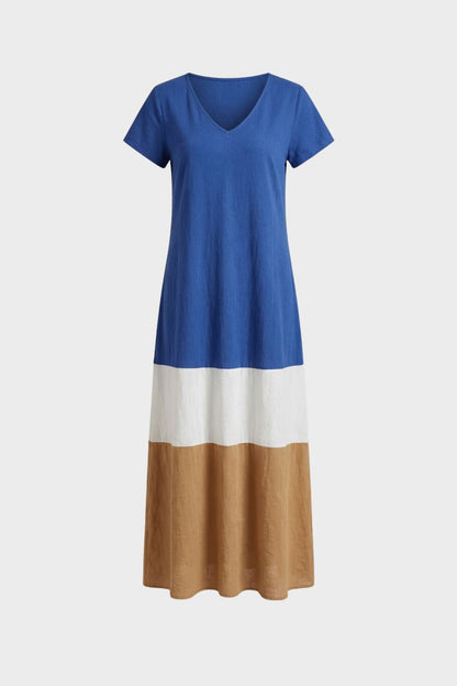 Damen Color-Block Maxikleid – Tee – Material-Detail