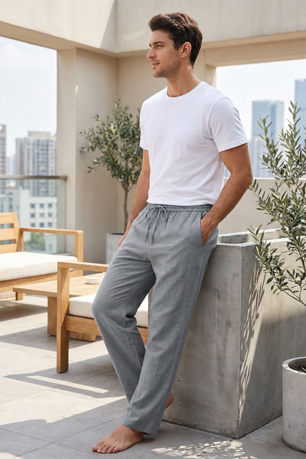 Herren Leinen Hose – Drawstring – Side-Profile