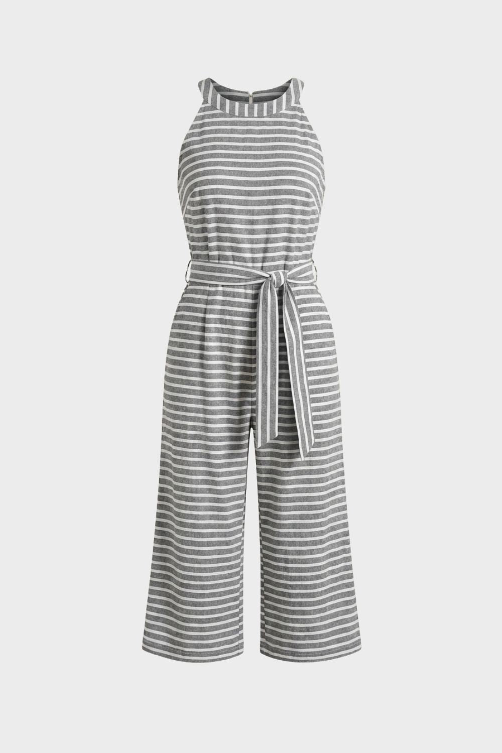 Damen Streifen Jumpsuit – Halterneck – Material-Detail