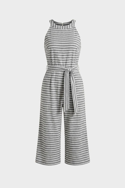 Damen Streifen Jumpsuit – Halterneck – Material-Detail