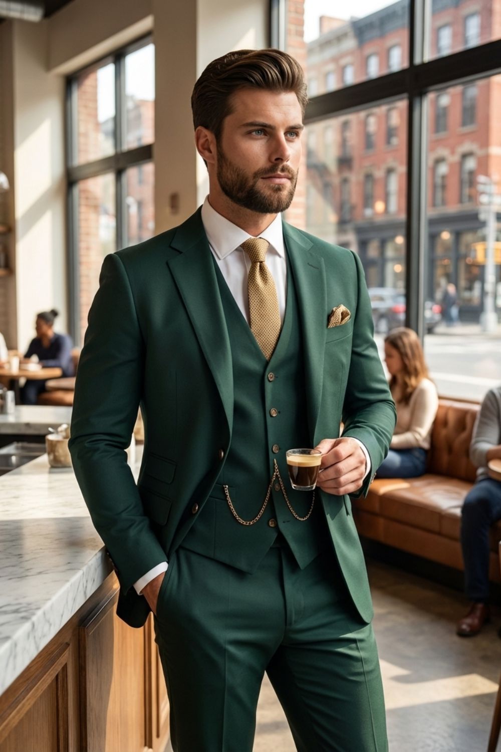 Herren Sommeranzug 3-Teilig Dunkelgrün – Hochzeit Bräutigam Look