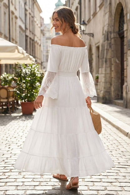 Damen Boho Maxikleid – Off-Shoulder – Sicht von oben