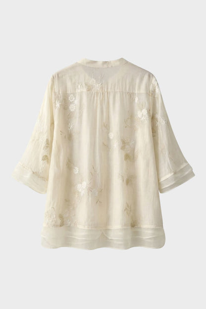 Bluse Damen mit Stehkragen und Volantärmeln