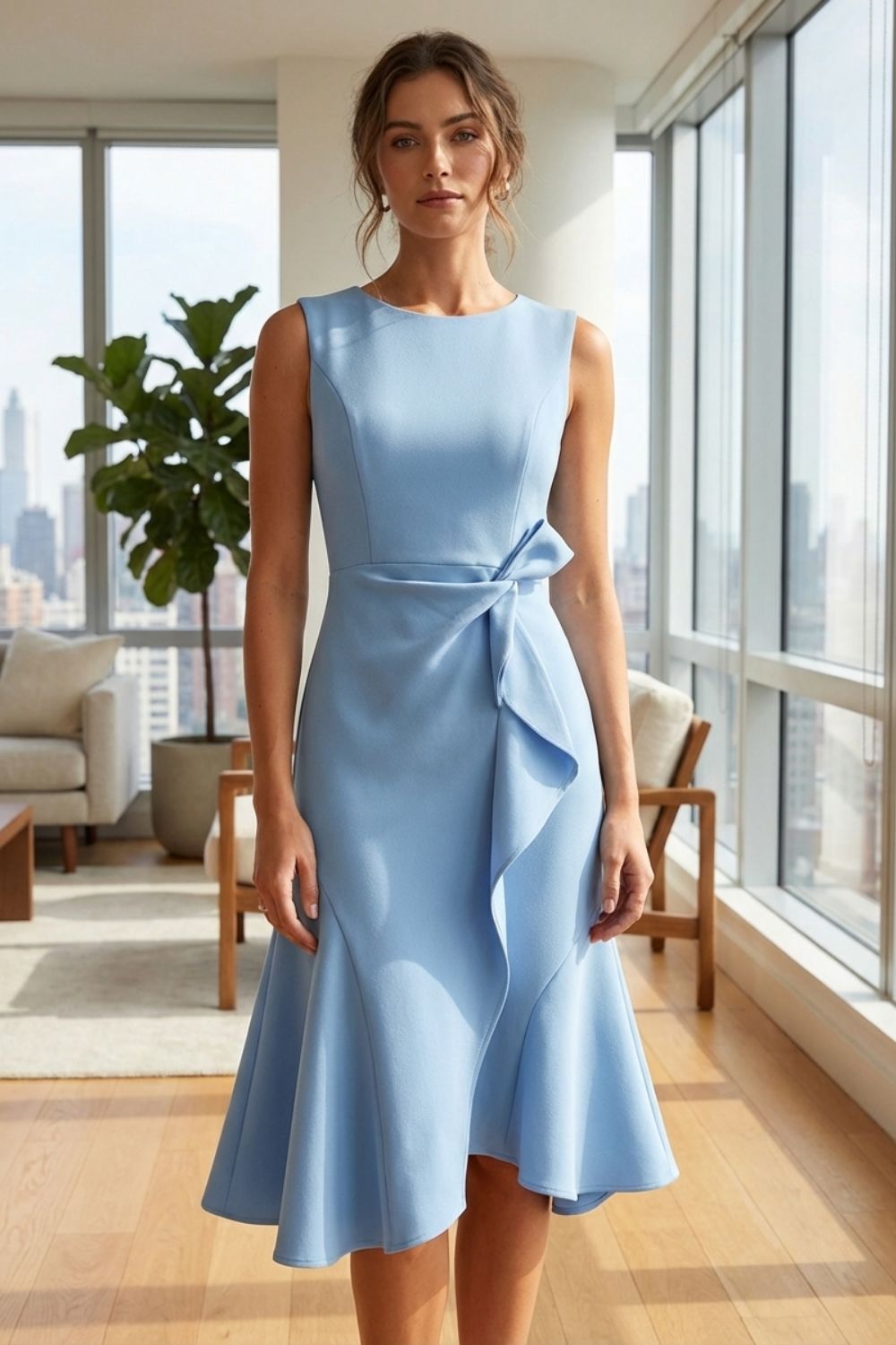 Damen Volant Midikleid – Cocktail – Color-Detail